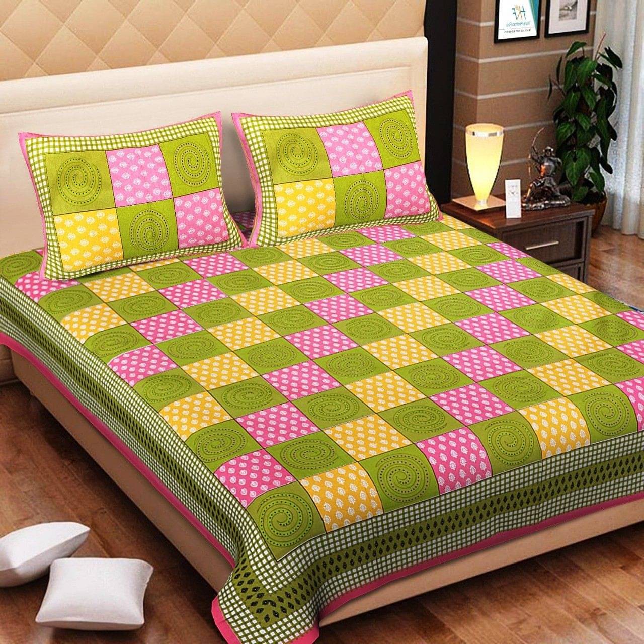 WAR TRADE Cotton 1 Double Bedsheet with 2 Pillow Covers ( Green ) WAR TRADE Cotton 1 Double Bedsheet with 2 Pillow Covers ( Green )