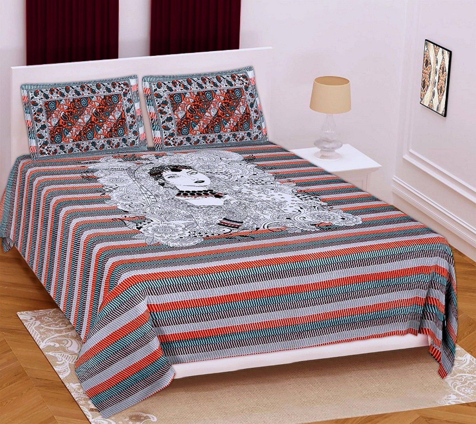     			WAR TRADE Cotton 1 Double Bedsheet with 2 Pillow Covers ( Multicolor )