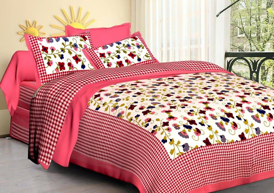     			WAR TRADE Cotton 1 Double Bedsheet with 2 Pillow Covers ( Pink )