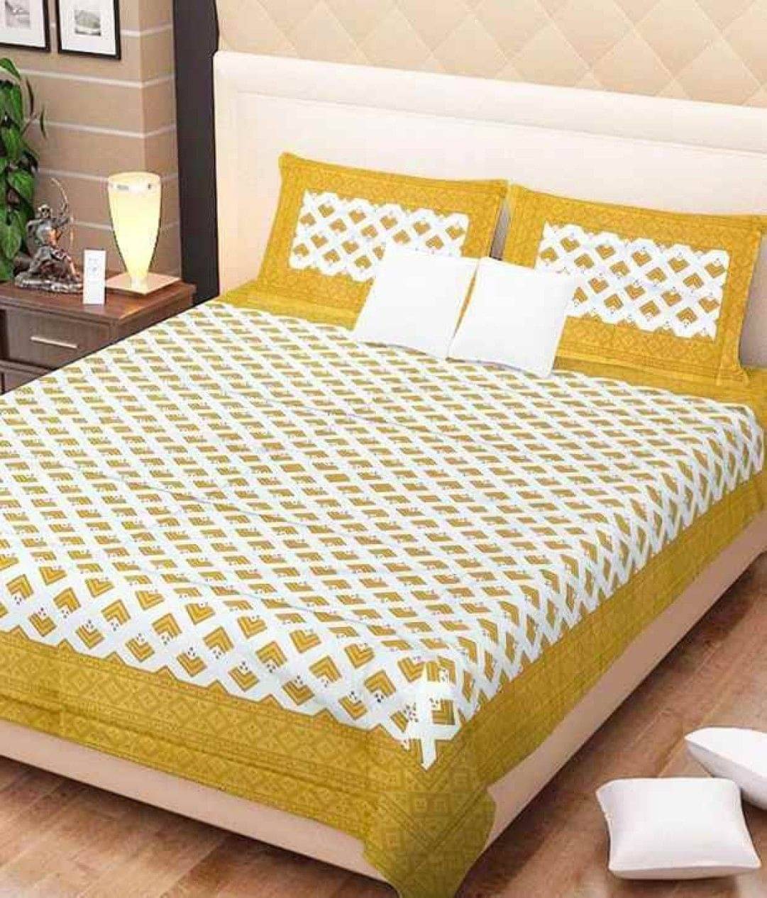     			WAR TRADE Cotton 1 Double Bedsheet with 2 Pillow Covers ( Yellow )
