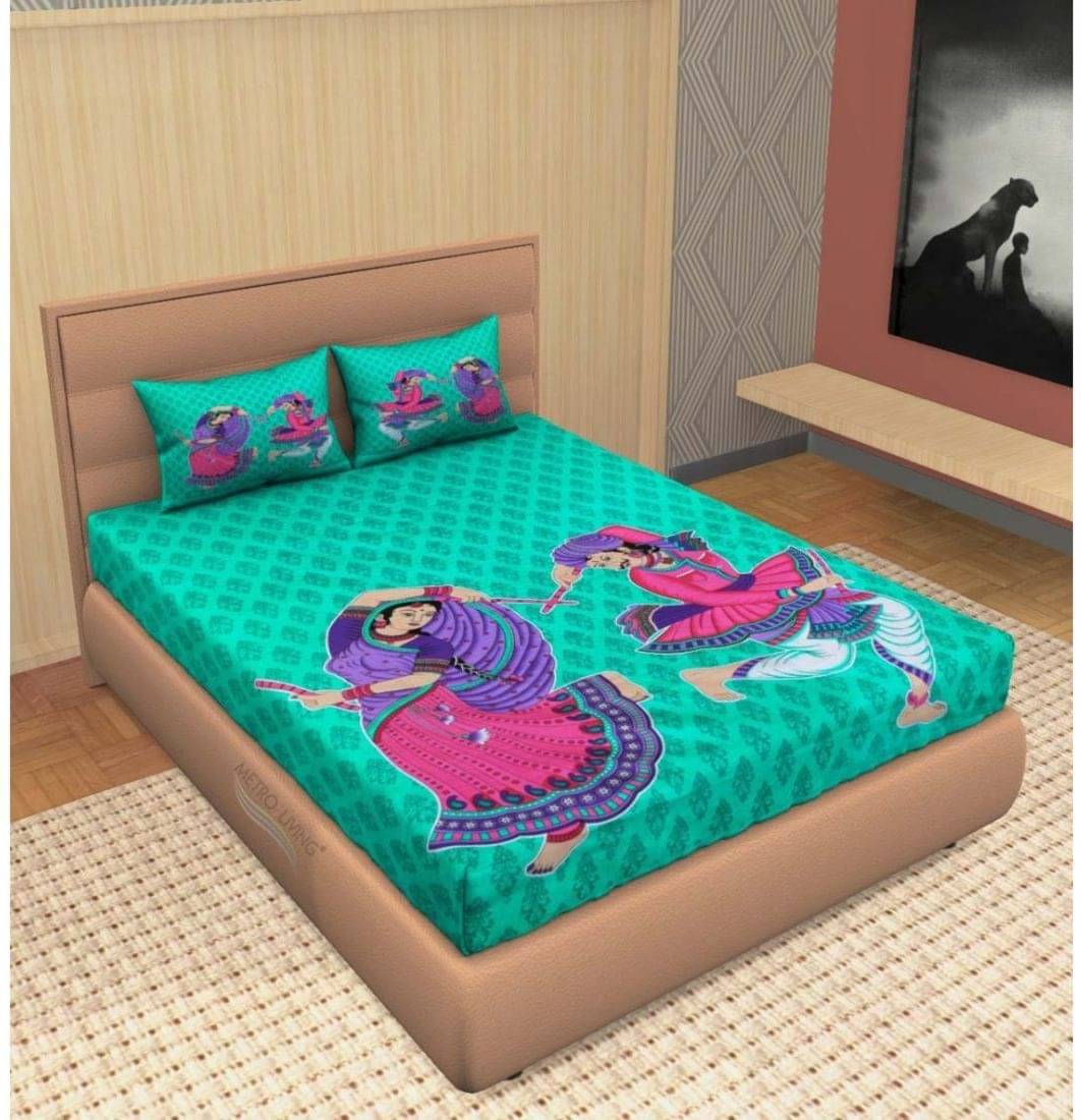     			WAR TRADE Cotton 1 Double Bedsheet with 2 Pillow Covers ( Green )
