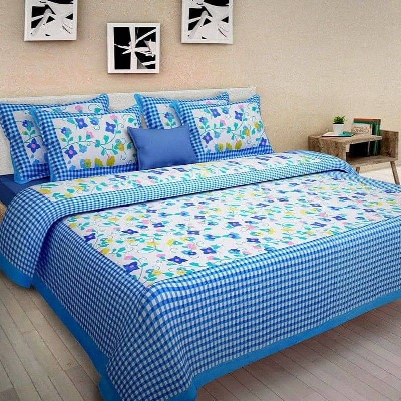     			WAR TRADE Cotton 1 Double Bedsheet with 2 Pillow Covers ( Blue )