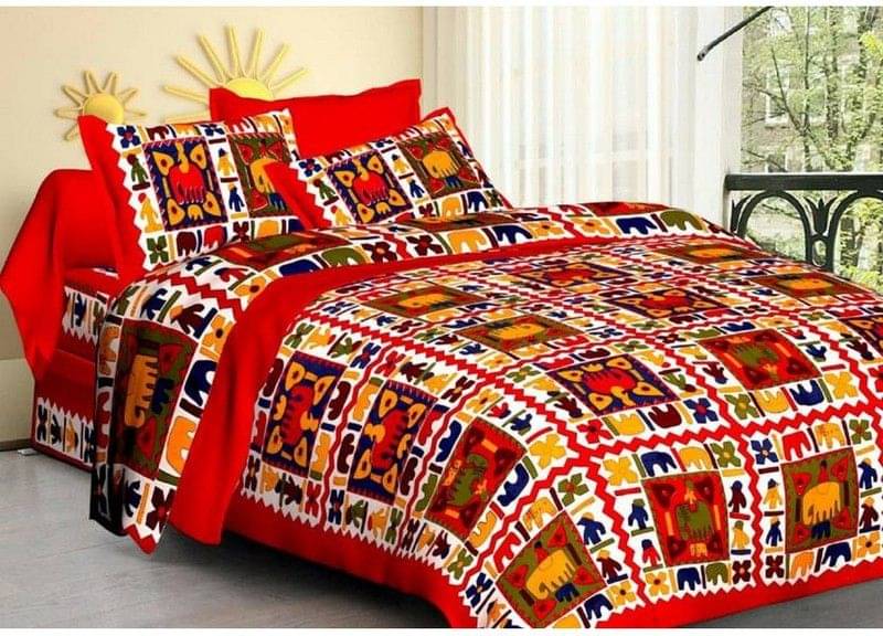     			WAR TRADE Cotton 1 Double Bedsheet with 2 Pillow Covers ( Red )