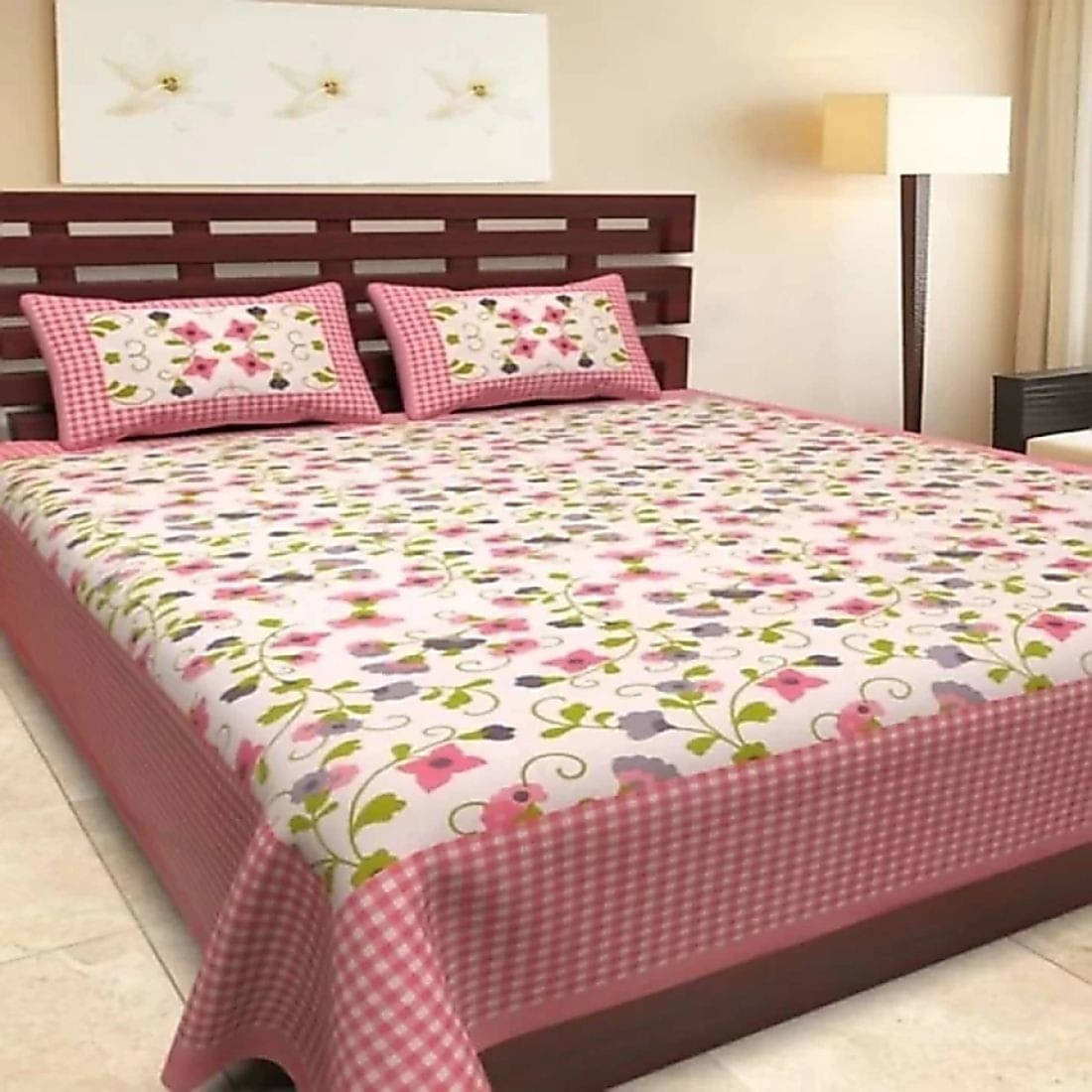     			WAR TRADE Cotton 1 Double Bedsheet with 2 Pillow Covers ( Pink )