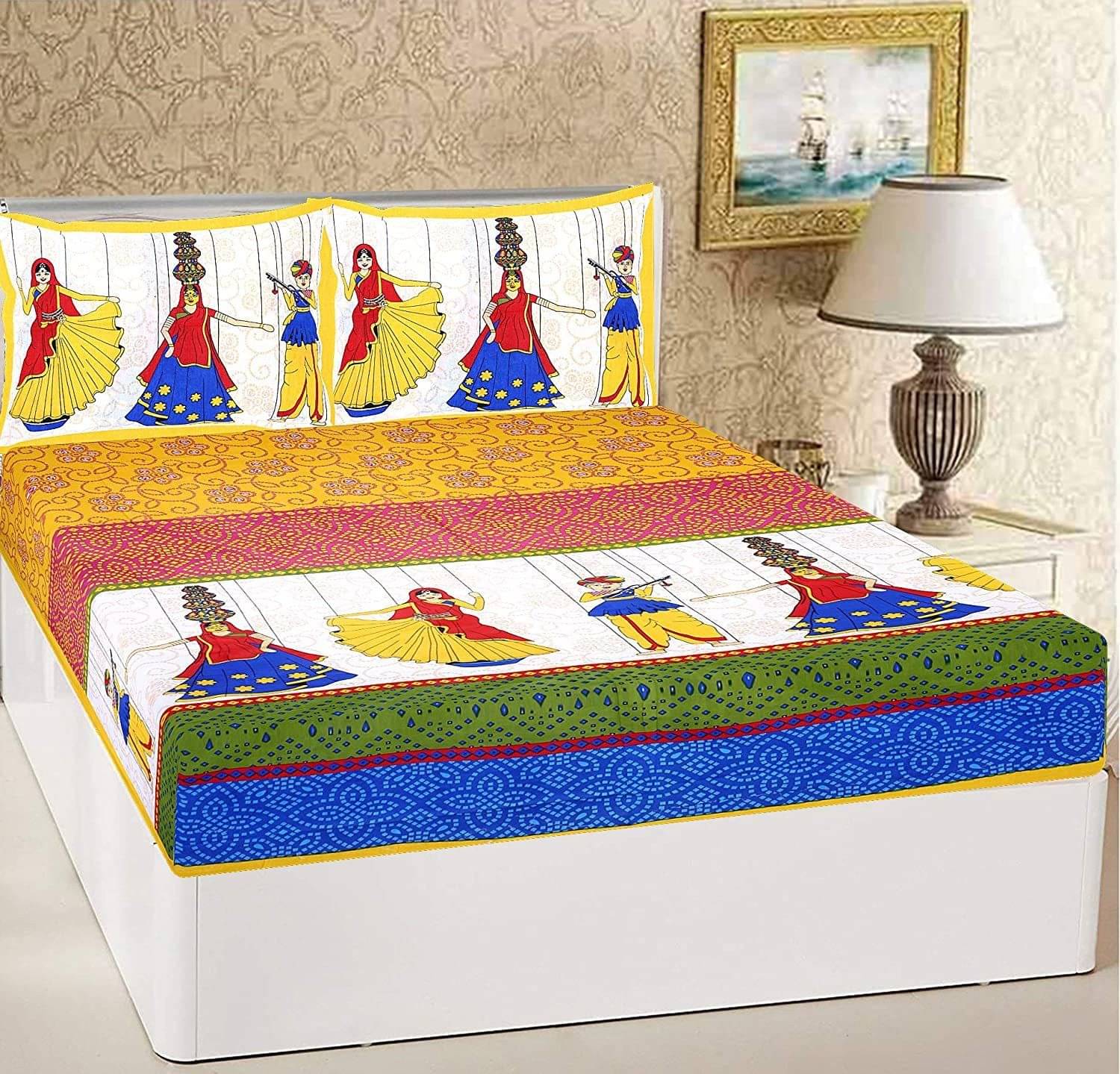 WAR TRADE Cotton 1 Double Bedsheet with 2 Pillow Covers ( Yellow )     			WAR TRADE Cotton 1 Double Bedsheet with 2 Pillow Covers ( Yellow )