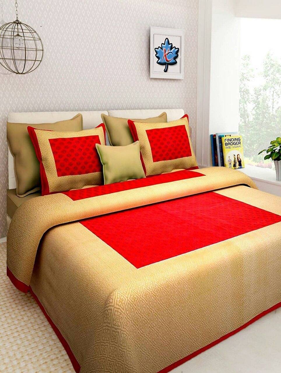     			WAR TRADE Cotton 1 Double Bedsheet with 2 Pillow Covers ( Red )