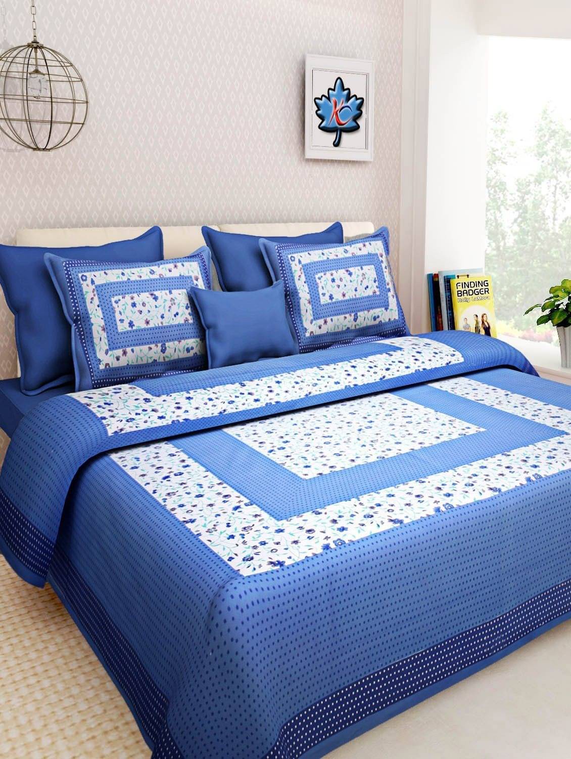     			WAR TRADE Cotton 1 Double Bedsheet with 2 Pillow Covers ( Blue )