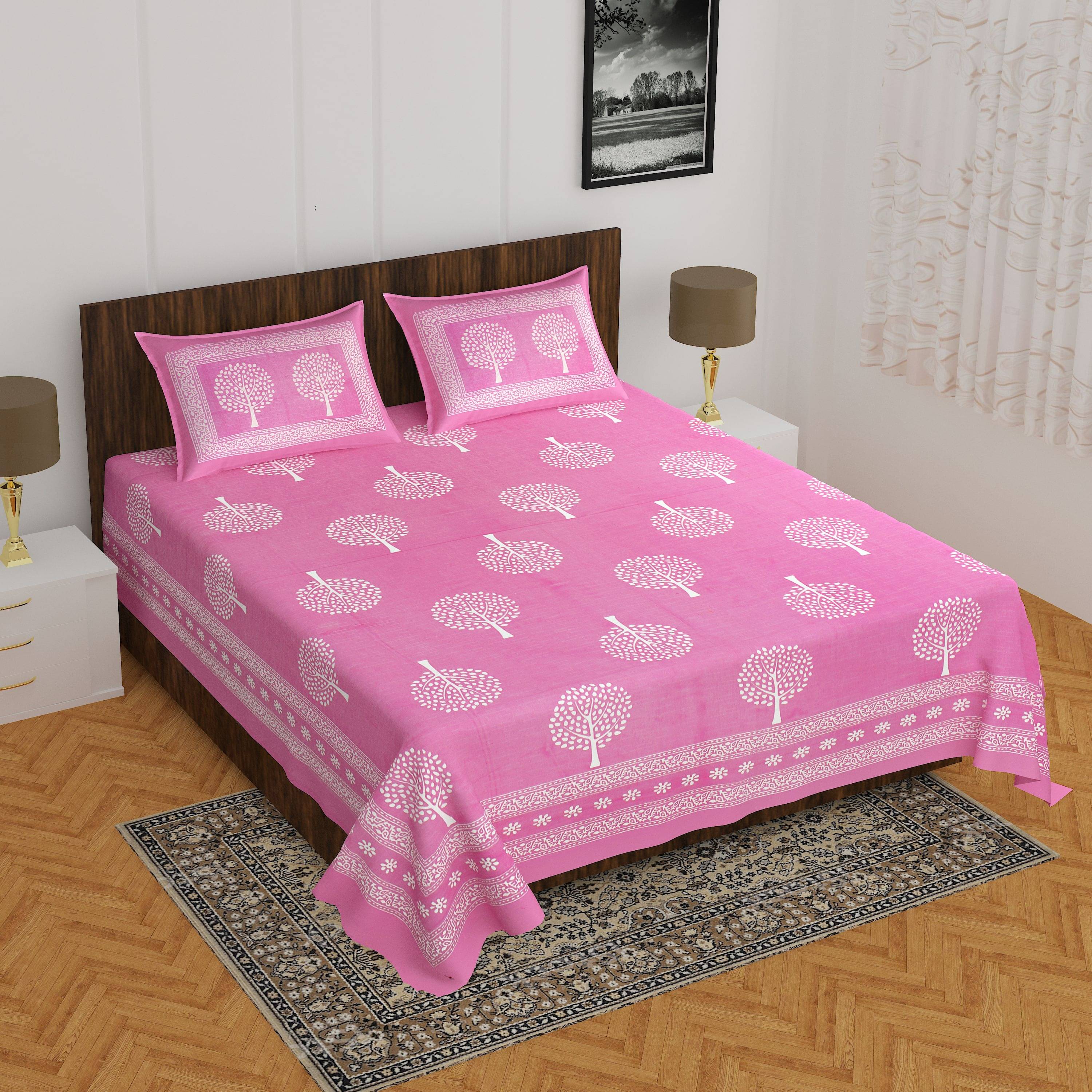     			WAR TRADE Cotton 1 Double Bedsheet with 2 Pillow Covers ( Pink )
