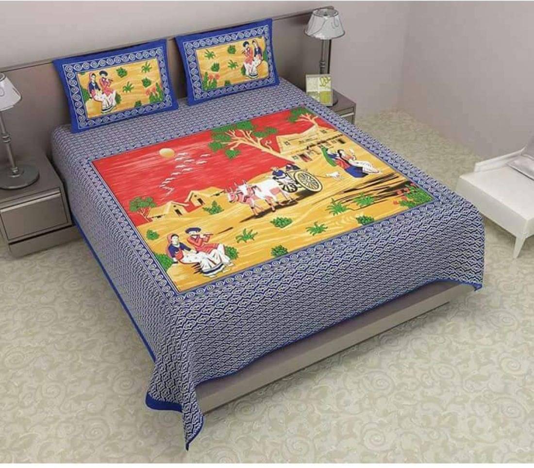 WAR TRADE Cotton 1 Double Bedsheet with 2 Pillow Covers ( Blue )     			WAR TRADE Cotton 1 Double Bedsheet with 2 Pillow Covers ( Blue )