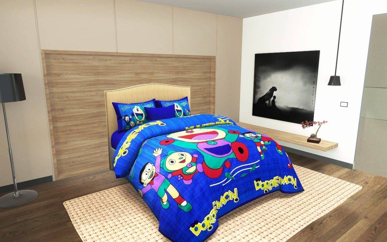     			WAR TRADE Cotton 1 Double Bedsheet with 2 Pillow Covers ( Blue )