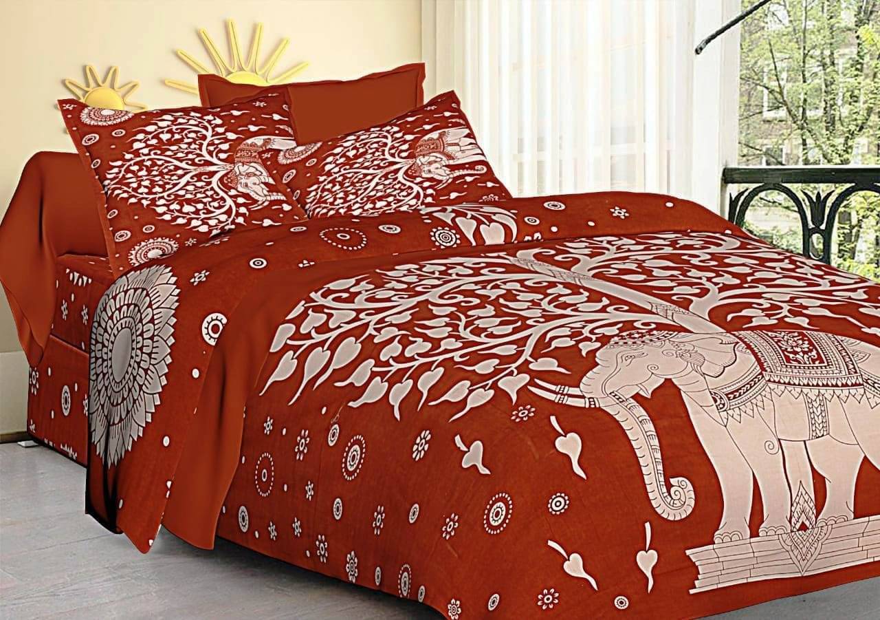     			WAR TRADE Cotton 1 Double Bedsheet with 2 Pillow Covers ( Brown )