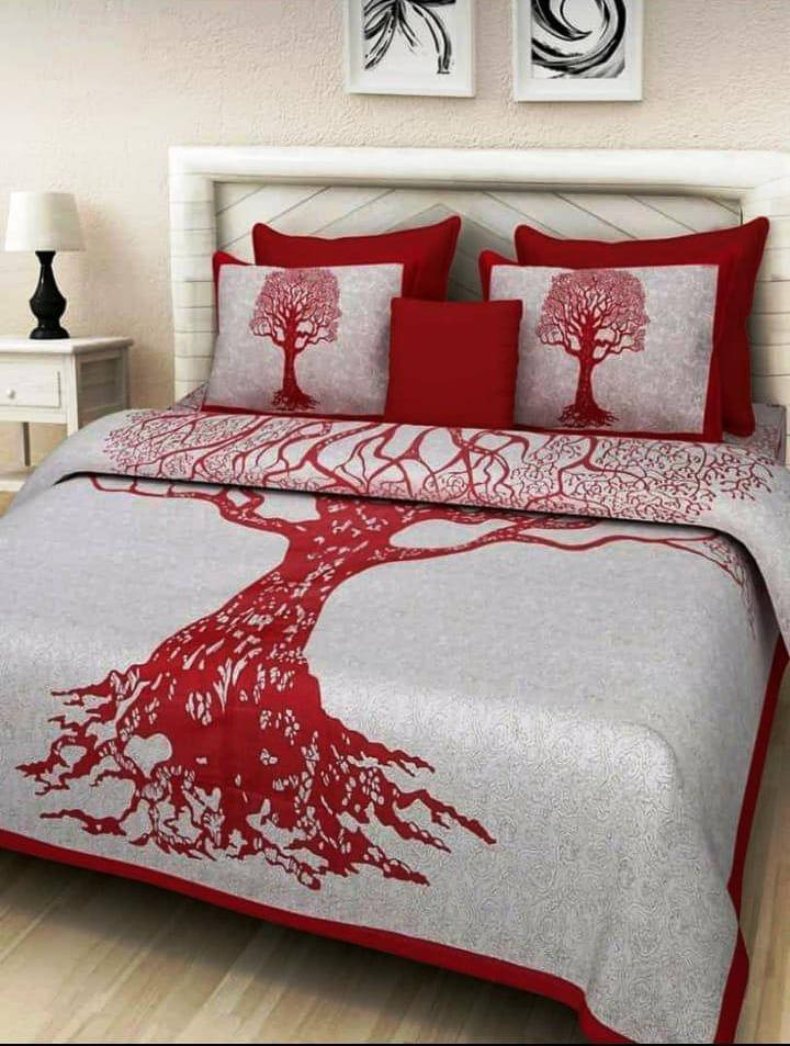     			WAR TRADE Cotton 1 Double Bedsheet with 2 Pillow Covers ( Red )