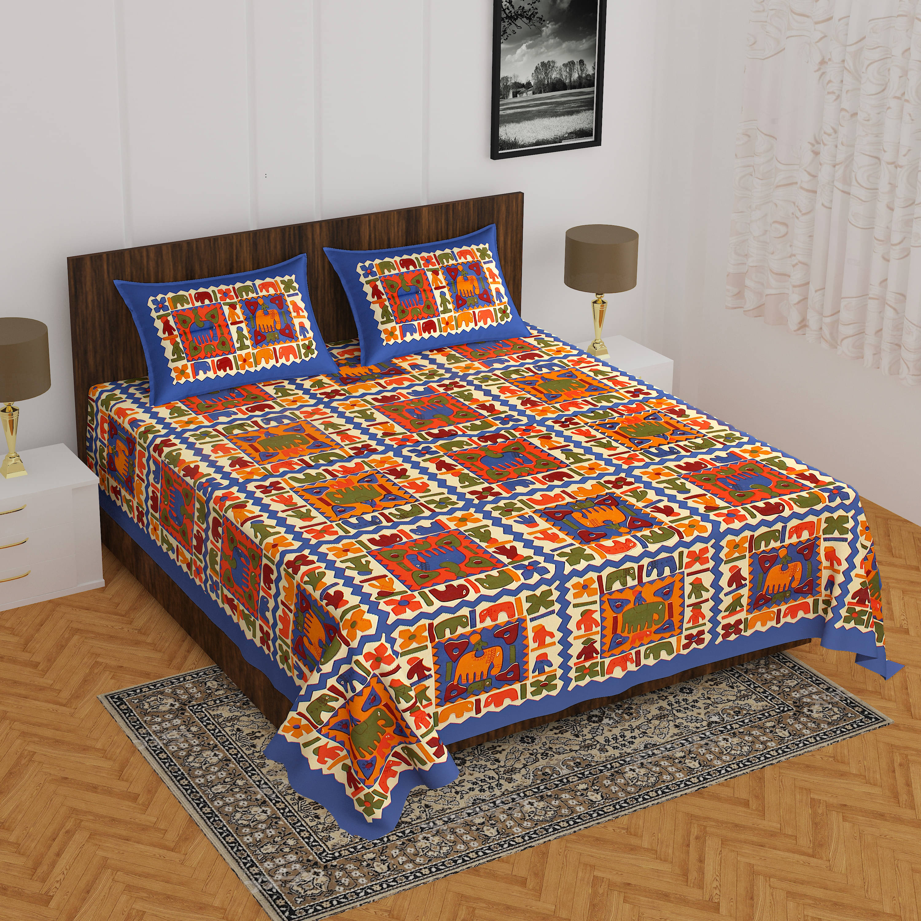     			WAR TRADE Cotton 1 Double Bedsheet with 2 Pillow Covers ( Multicolor )