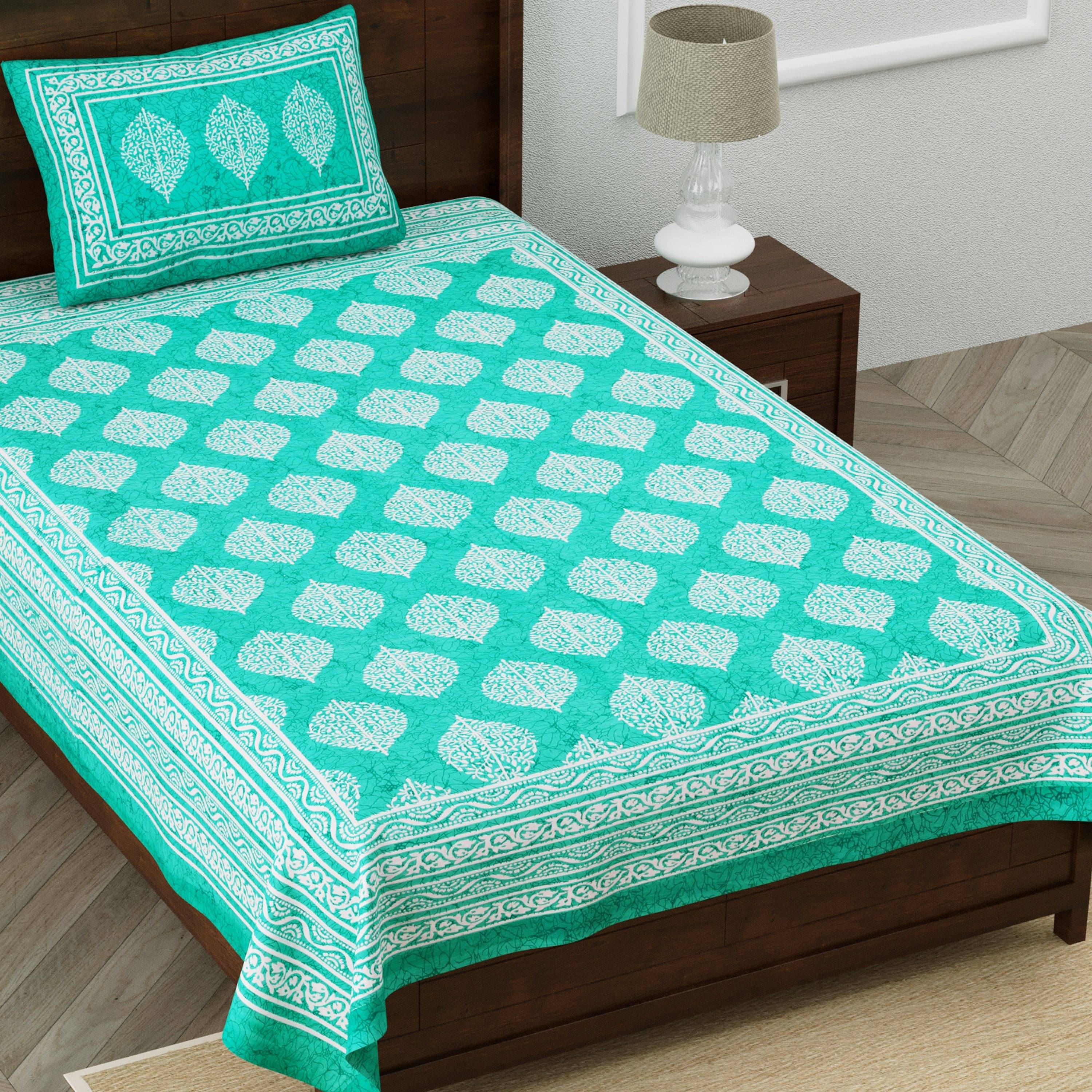     			WAR TRADE Cotton 1 Single Bedsheet with 1 Pillow Cover ( Green )