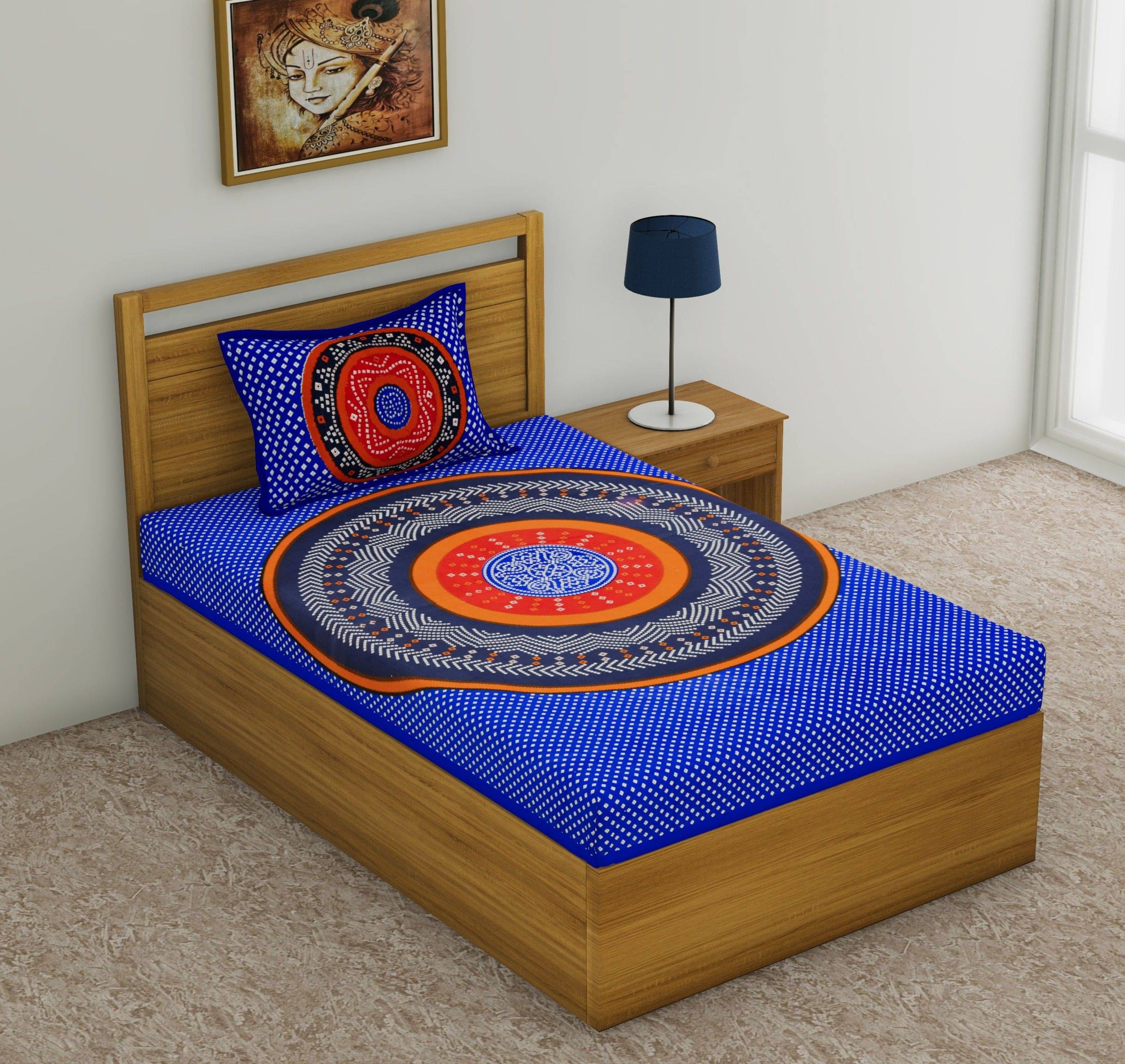     			WAR TRADE Cotton 1 Single Bedsheet with 1 Pillow Cover ( Blue )