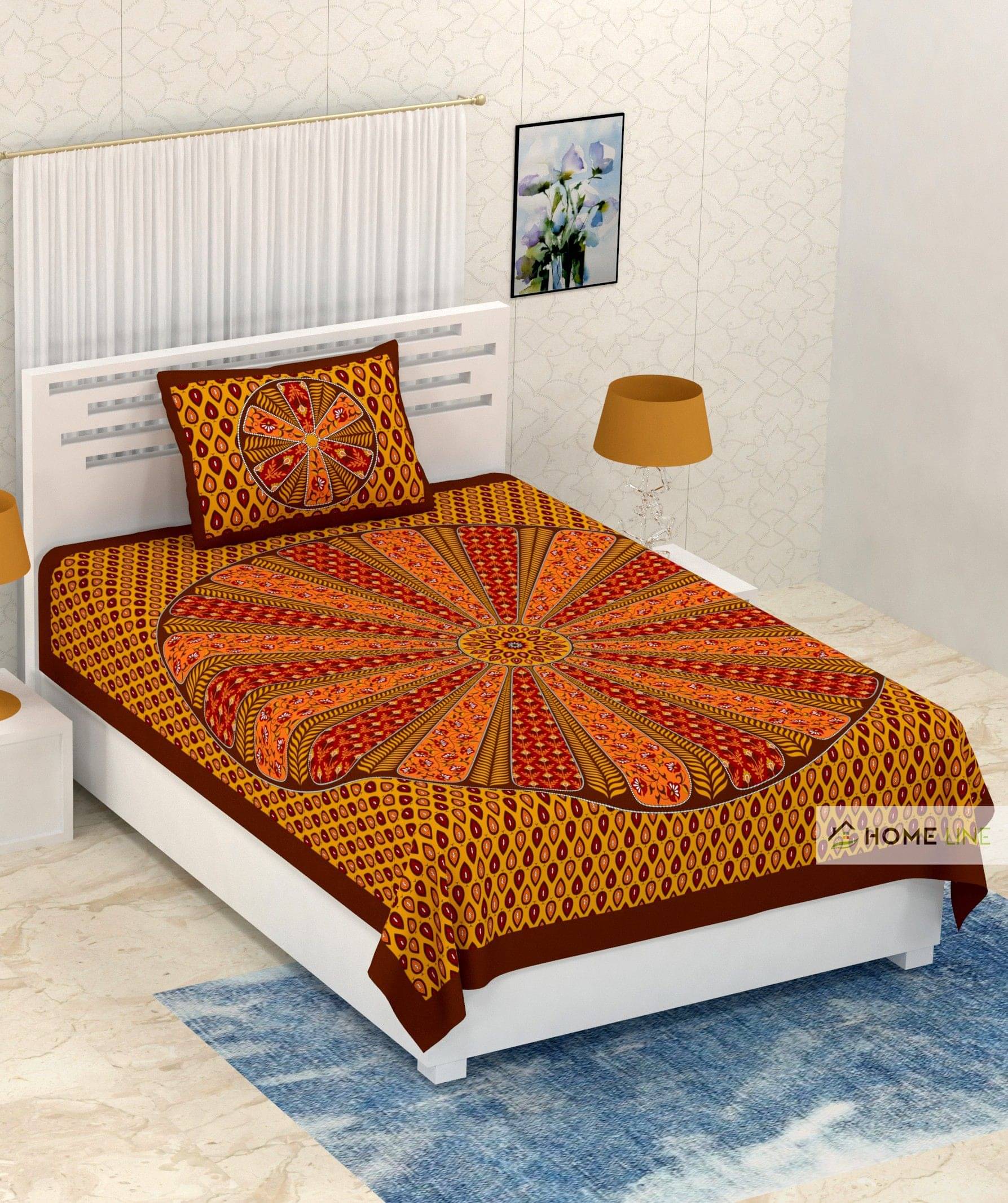     			WAR TRADE Cotton 1 Single Bedsheet with 1 Pillow Cover ( Orange )