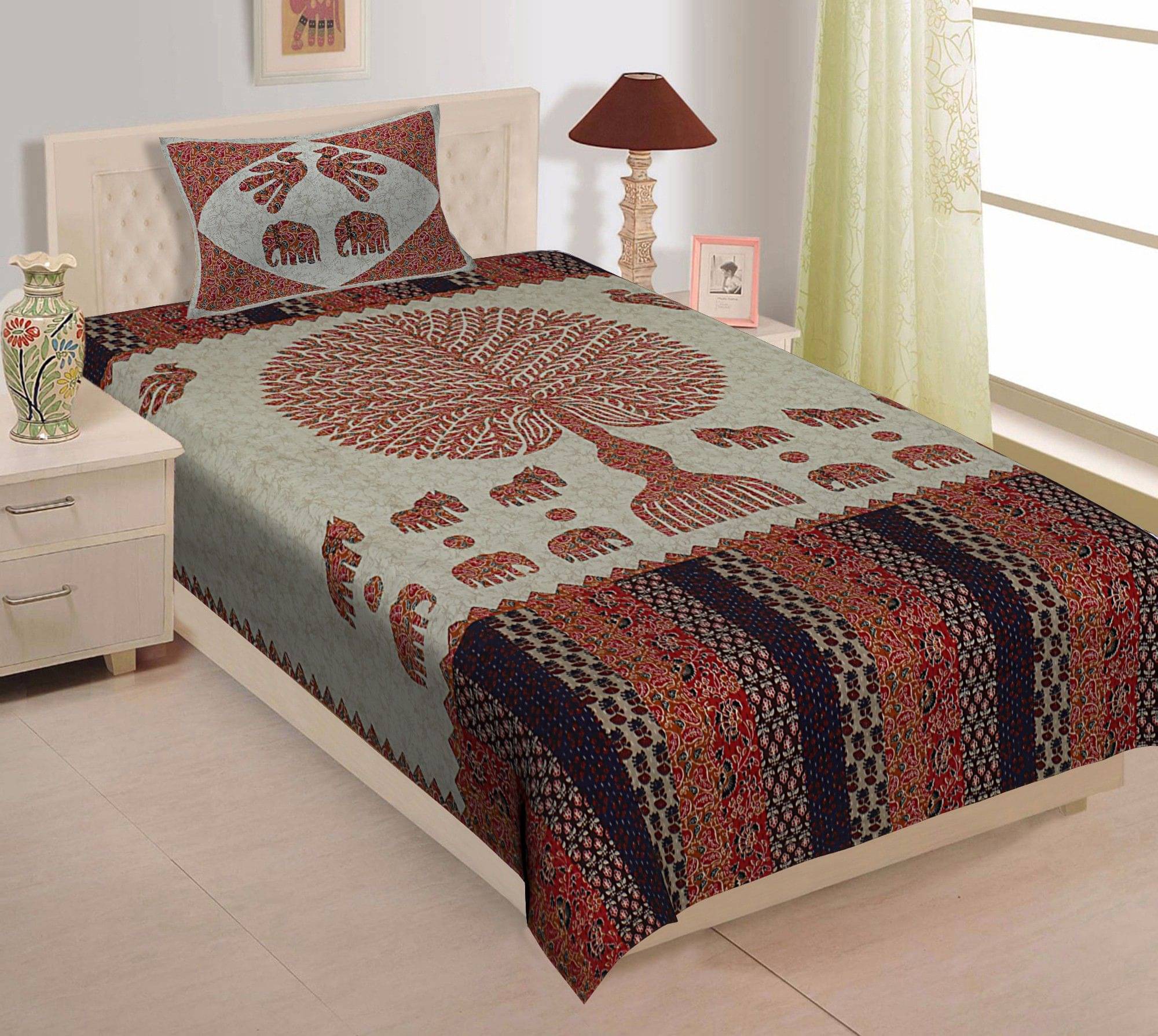     			WAR TRADE Cotton 1 Single Bedsheet with 1 Pillow Cover ( Multicolor )