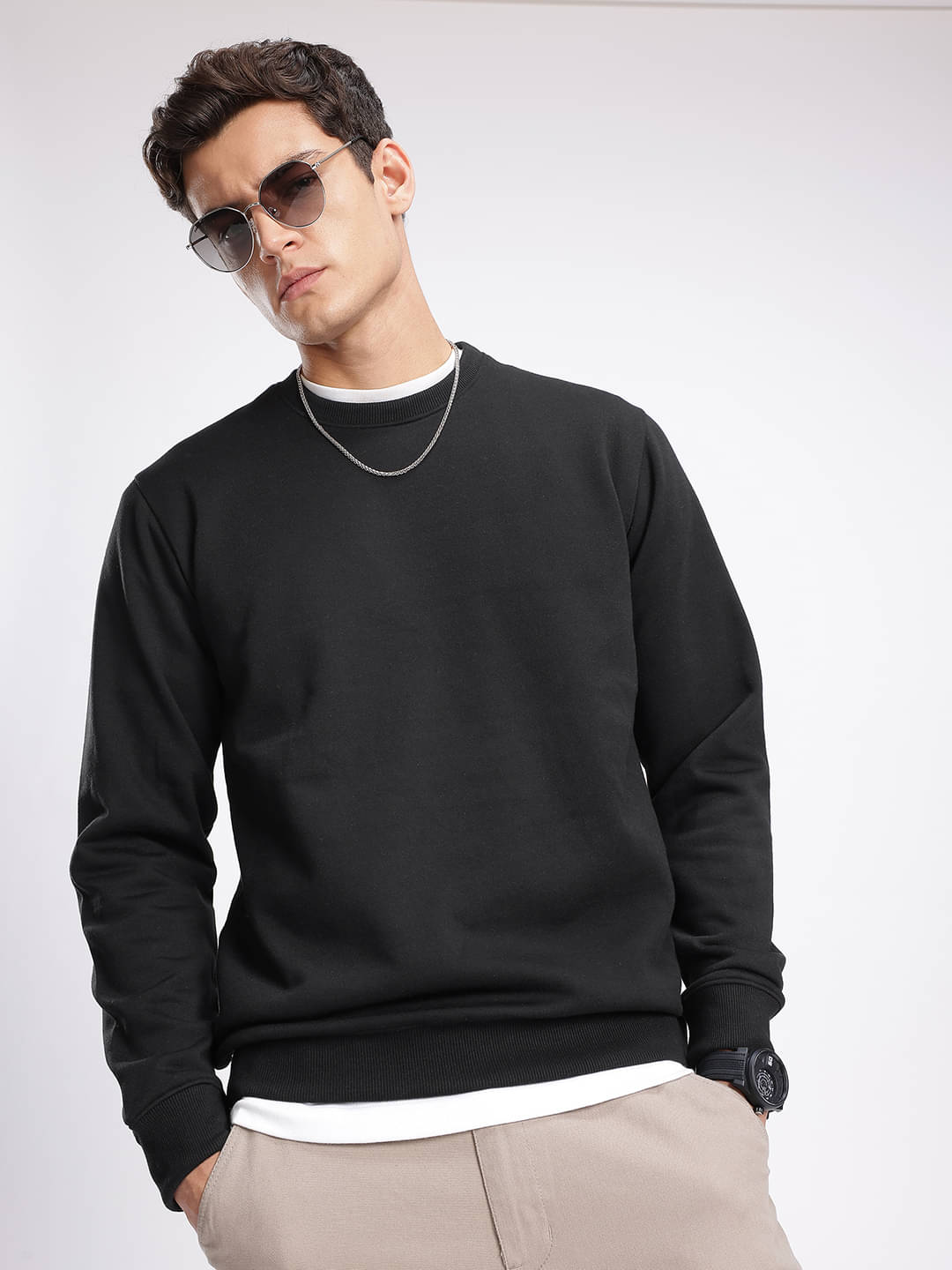     			XYRIS Cotton Blend Round Neck Men's Sweatshirt - Black ( Pack of 1 )