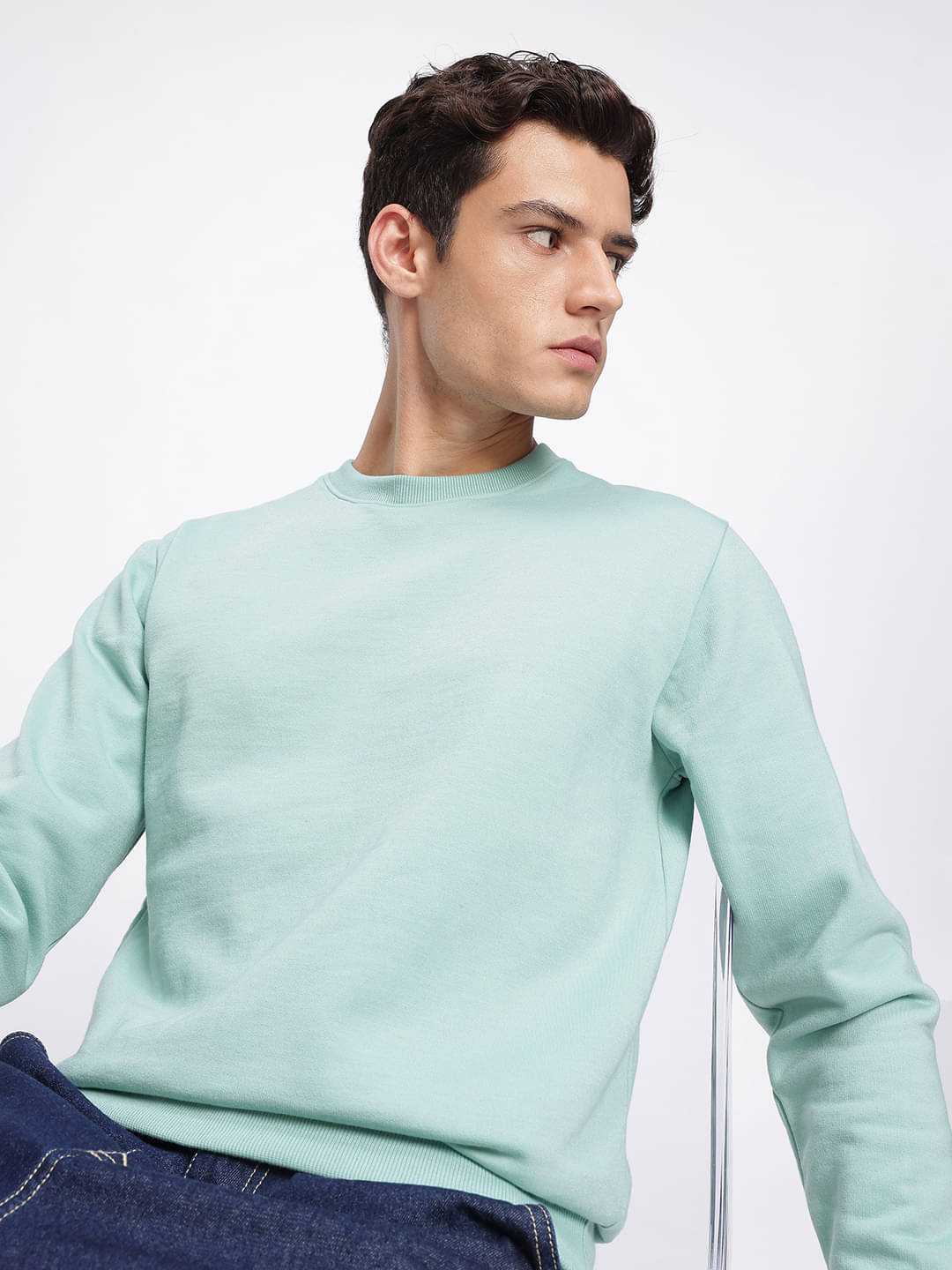     			XYRIS Cotton Blend Round Neck Men's Sweatshirt - Turquoise ( Pack of 1 )