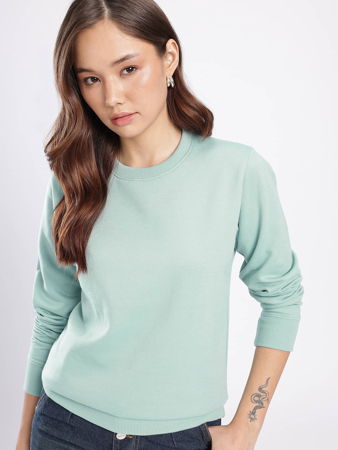     			XYRIS Women's Cotton Blend Round Neck Sweatshirt ( Turquoise )