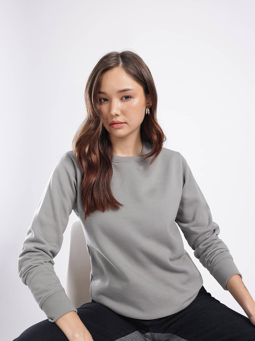 XYRIS Women Cotton Blend Round Neck Sweatshirt ( Grey ) XYRIS Women Cotton Blend Round Neck Sweatshirt ( Grey )