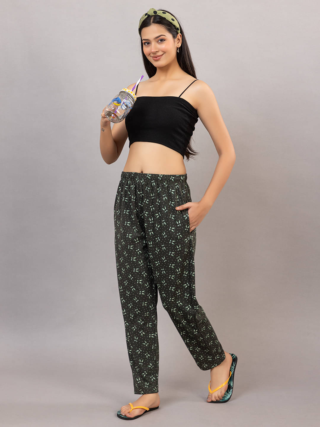     			Xenios Cotton Blend Printed Women Pyjama ( Olive )