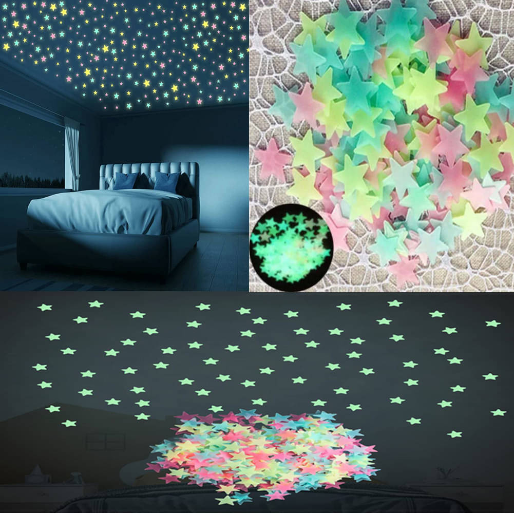     			50 Pcs Glow in The Dark Stars Glowing Stars Wall Stickers Decals for Babys Bedroom Decorations or Party Birthday Gift (Multicolor)