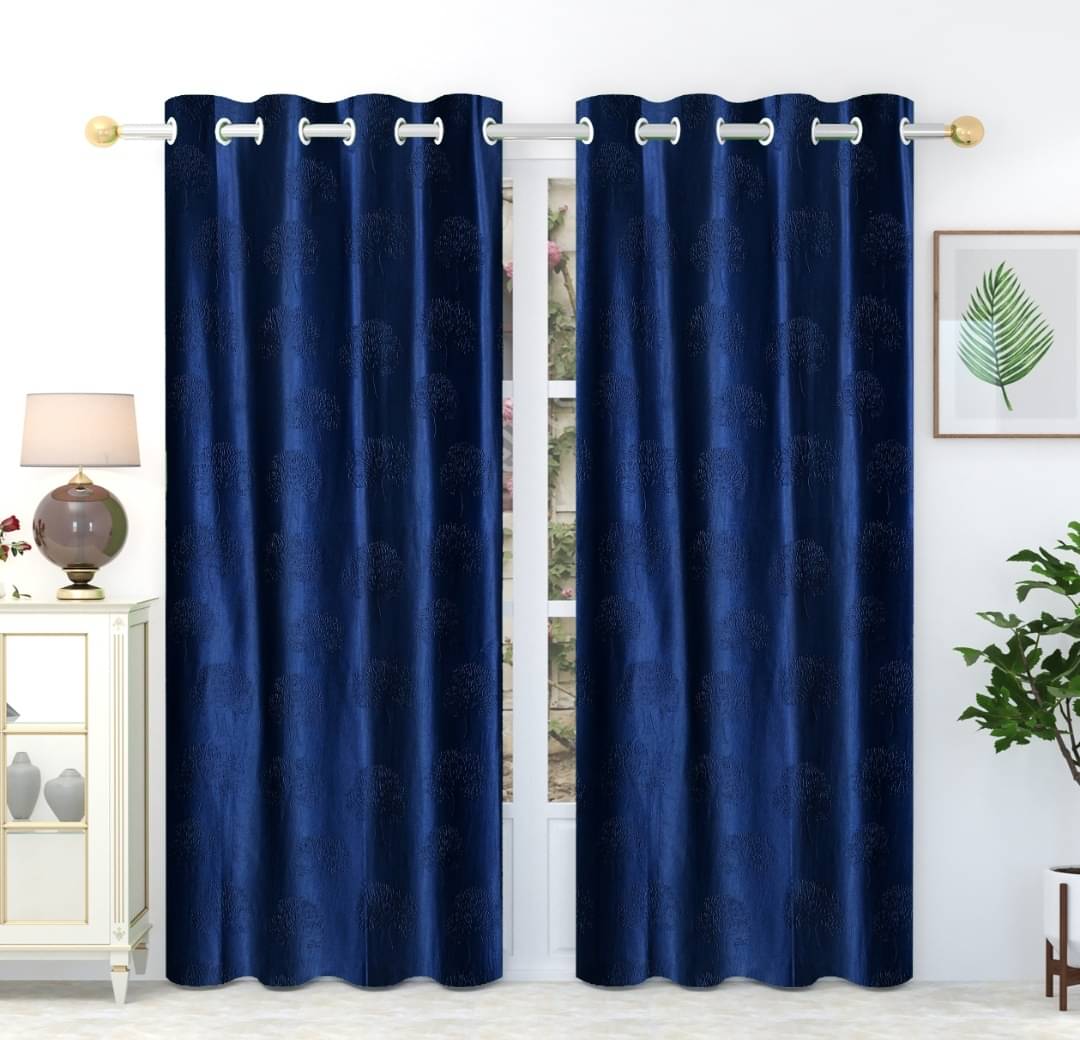     			AADI TRADERS Solid Semi-Transparent Eyelet Curtain 7 ft ( Pack of 2 ) - Navy Blue