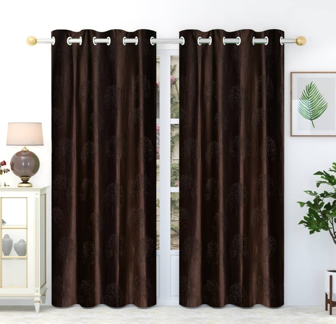     			AADI TRADERS Solid Semi-Transparent Eyelet Curtain 5 ft ( Pack of 2 ) - Brown