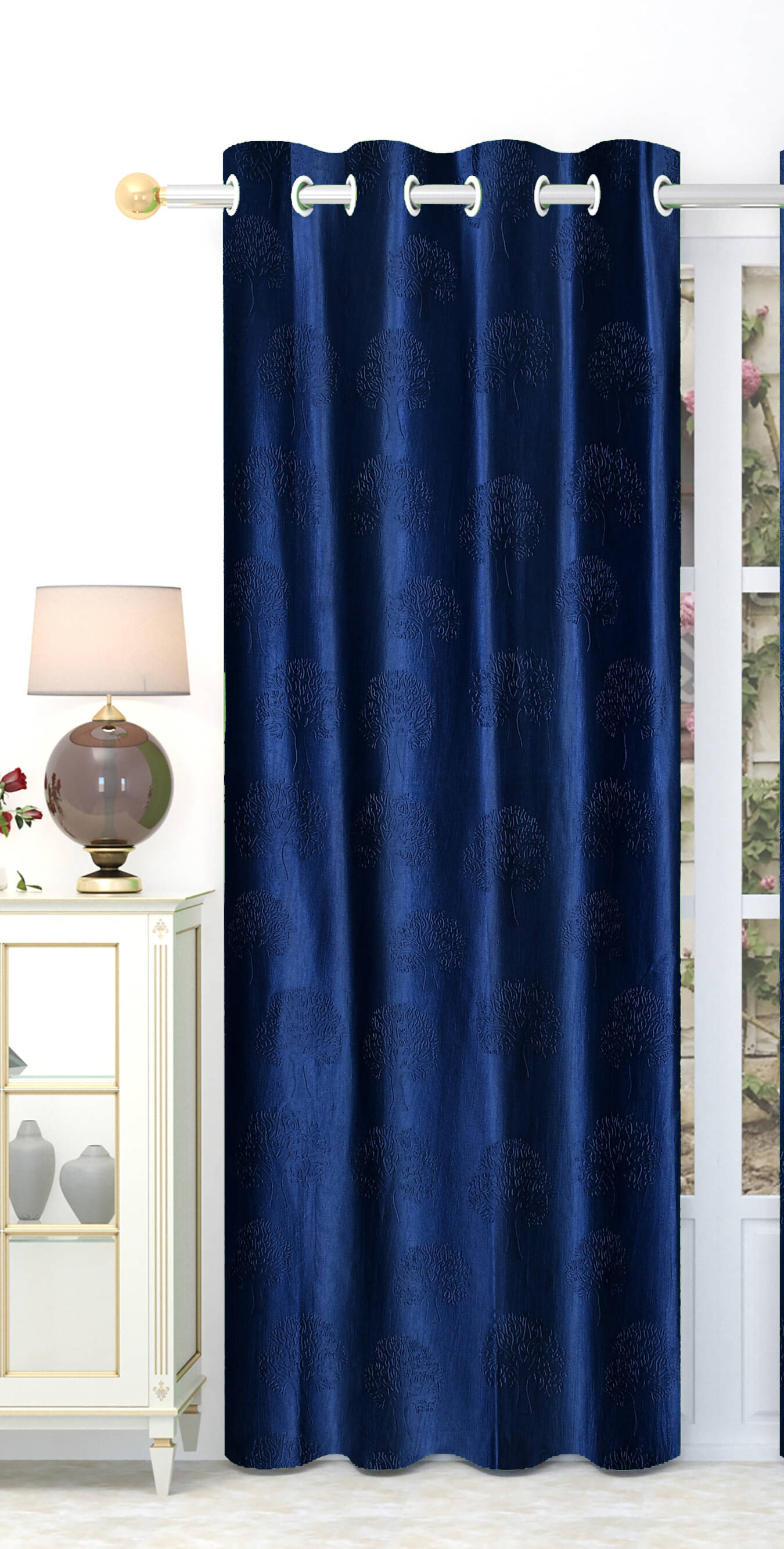     			AADI TRADERS Solid Semi-Transparent Eyelet Curtain 7 ft ( Pack of 1 ) - Navy Blue