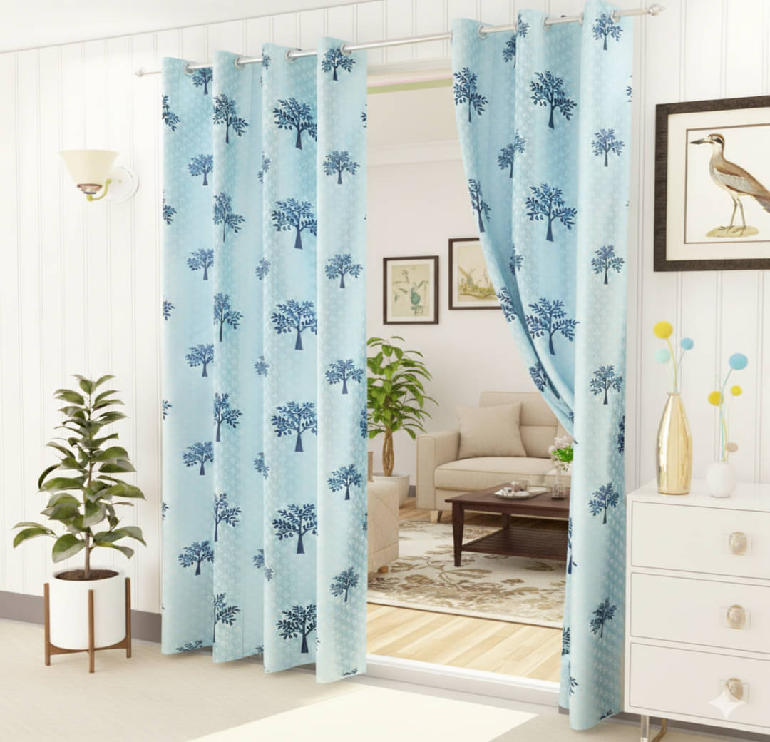 AADI TRADERS Solid Semi-Transparent Eyelet Curtain 7 ft ( Pack of 2 ) - Aqua AADI TRADERS Solid Semi-Transparent Eyelet Curtain 7 ft ( Pack of 2 ) - Aqua