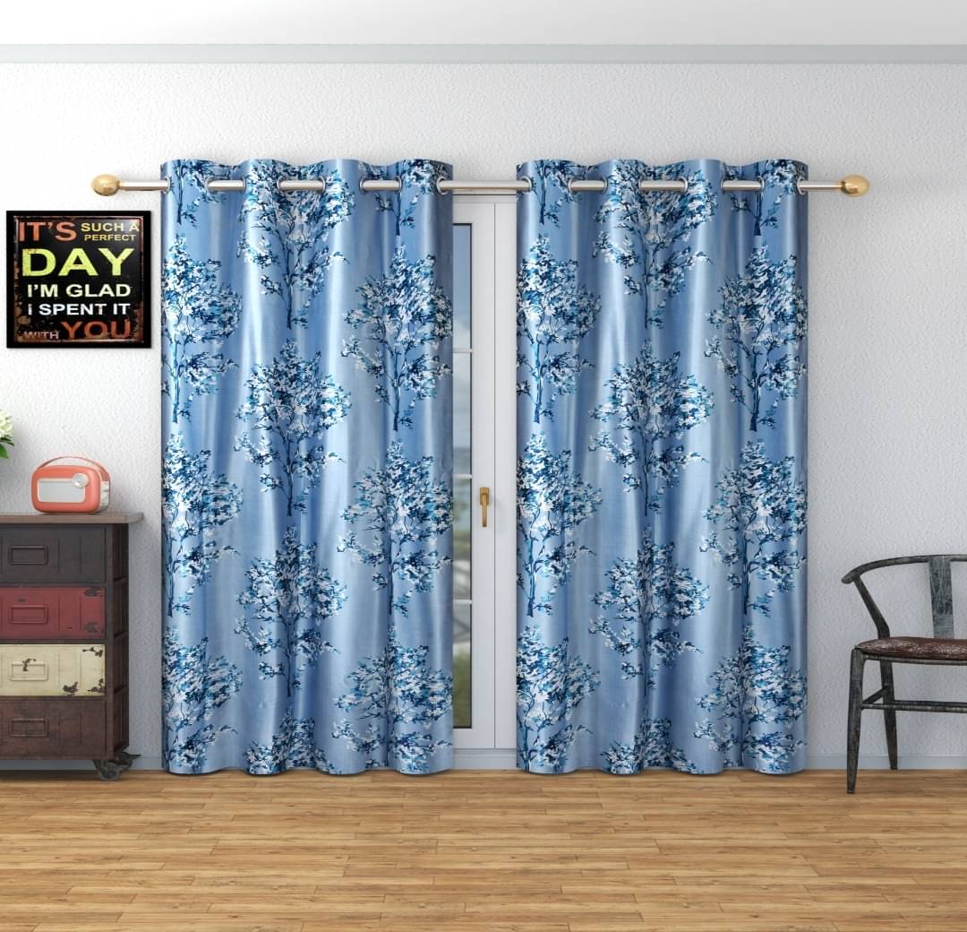 AADI TRADERS Solid Semi-Transparent Eyelet Curtain 7 ft ( Pack of 2 ) - Blue AADI TRADERS Solid Semi-Transparent Eyelet Curtain 7 ft ( Pack of 2 ) - Blue