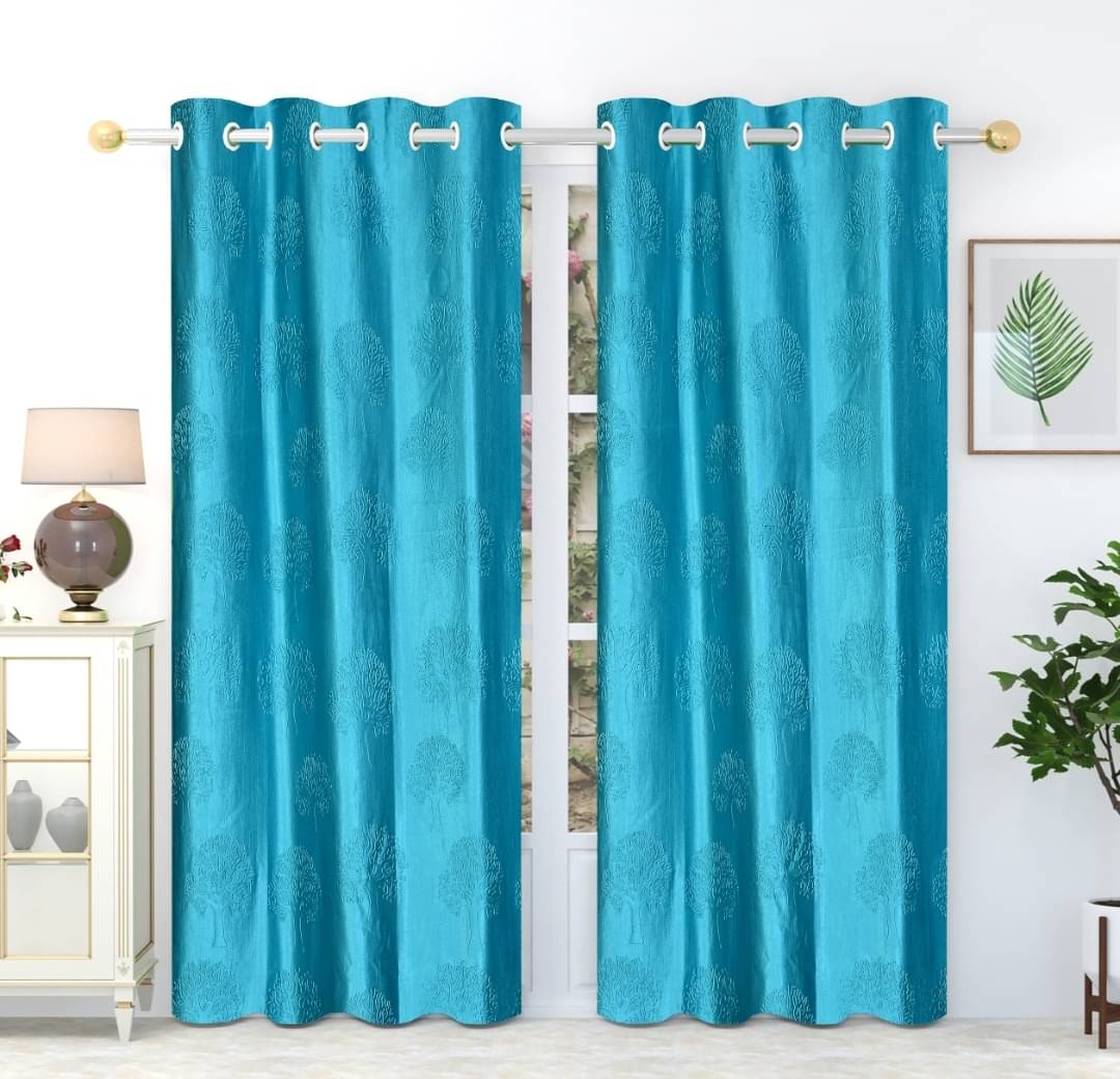     			AADI TRADERS Solid Semi-Transparent Eyelet Curtain 5 ft ( Pack of 2 ) - Aqua