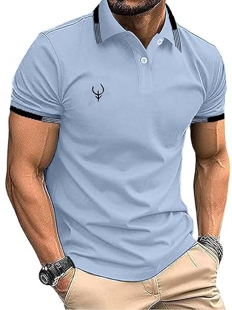     			AAPSKA Men Polyester Regular Fit Self Design Polo T Shirt ( Sky Blue )