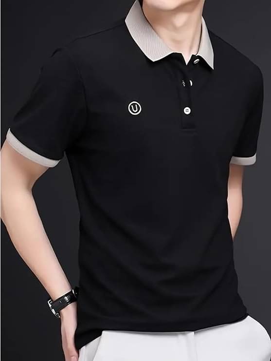     			AAPSKA Men Polyester Regular Fit Self Design Polo T Shirt ( Black )