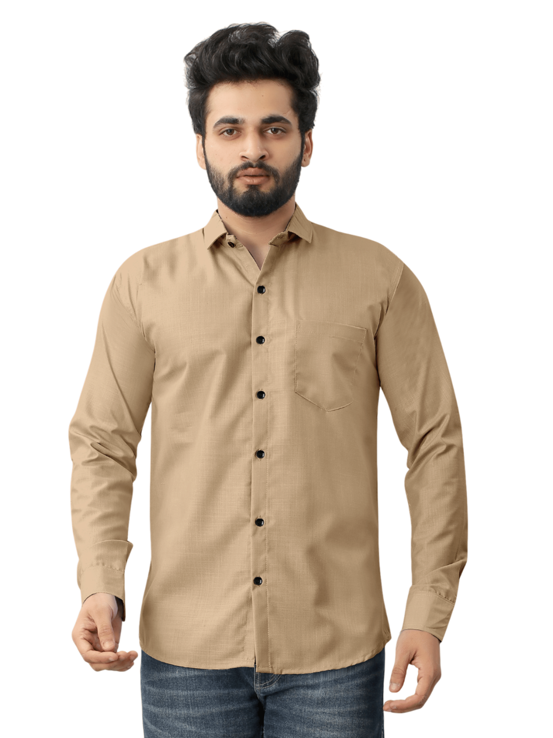     			AITAVIK OVERSEAS Poly Cotton Regular Fit Solids Full Sleeves Men's Casual Shirt - Beige ( Pack of 1 )