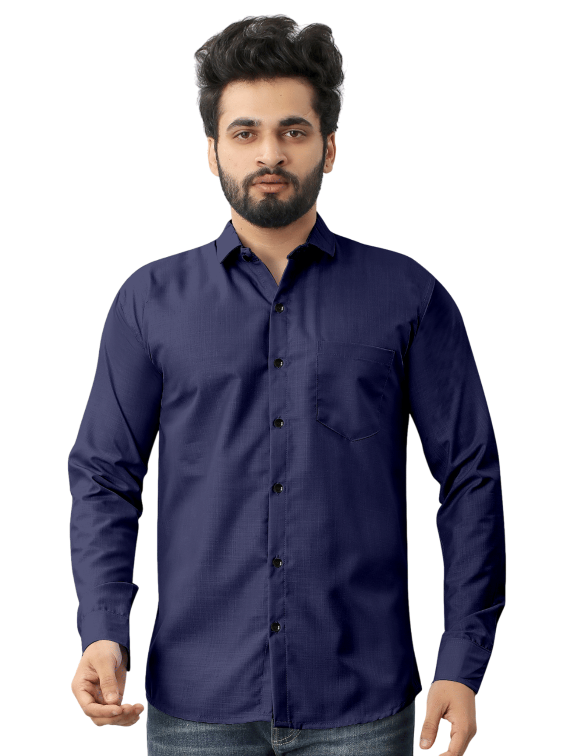 AITAVIK OVERSEAS Poly Cotton Regular Fit Solids Full Sleeves Men's Casual Shirt - Navy Blue ( Pack of 1 ) AITAVIK OVERSEAS Poly Cotton Regular Fit Solids Full Sleeves Men's Casual Shirt - Navy Blue ( Pack of 1 )