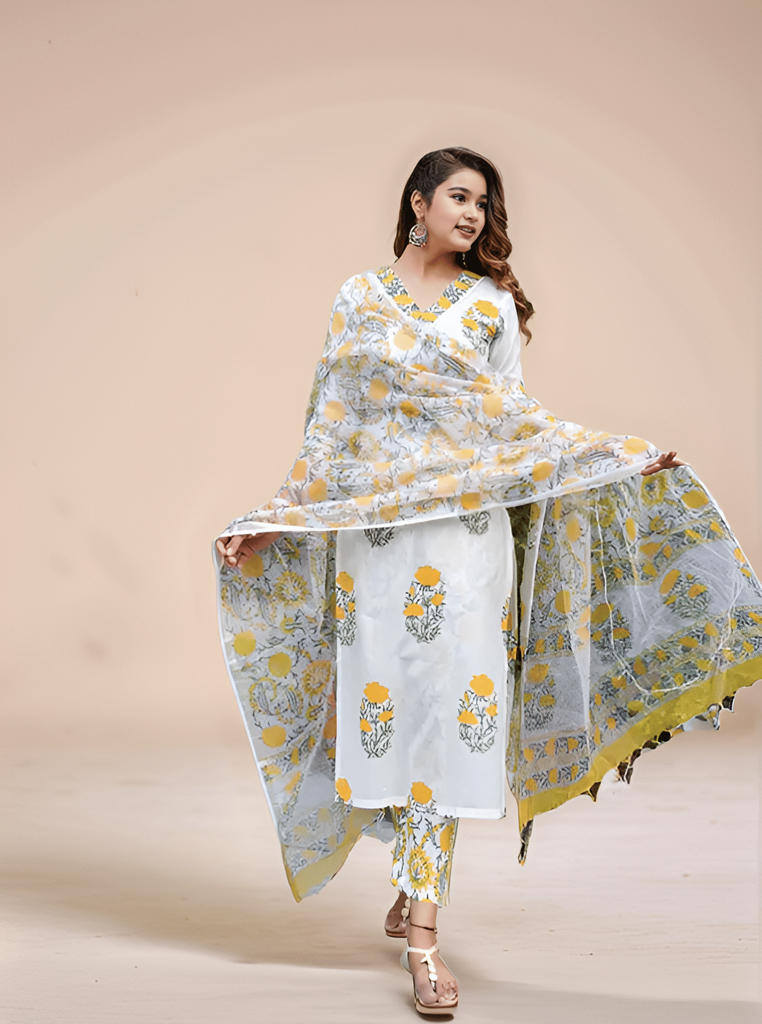 Aarya Designer Girls Cotton Kurti with Pants ( Pack of 1 , White )