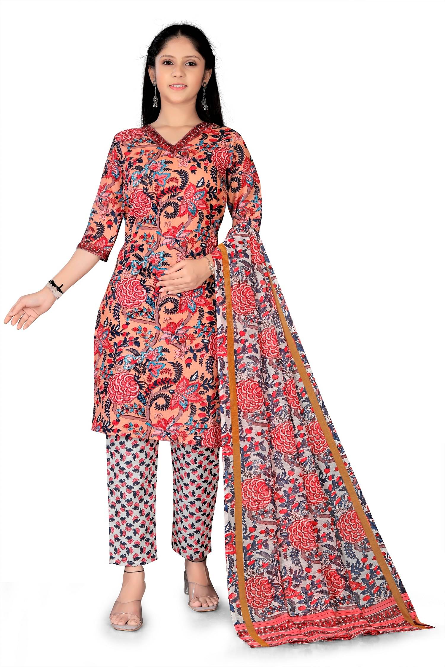    			Aarya Designer Girls Cotton Kurti with Pants ( Pack of 1 , Pink )
