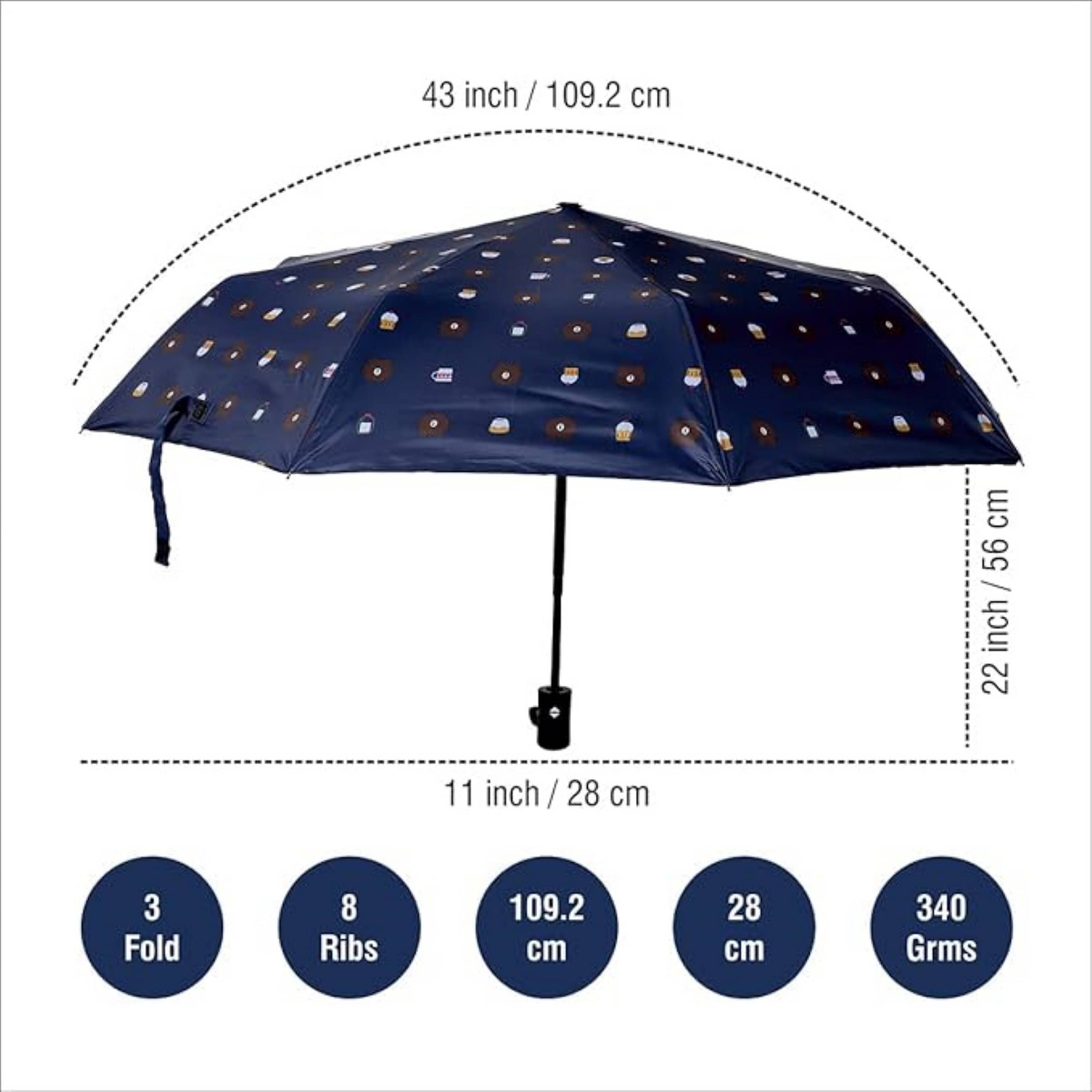 Adorazone 3 Fold Manual Umbrella For Rain Sun Wind ( Navy , Printed ) Adorazone 3 Fold Manual Umbrella For Rain Sun Wind ( Navy , Printed )