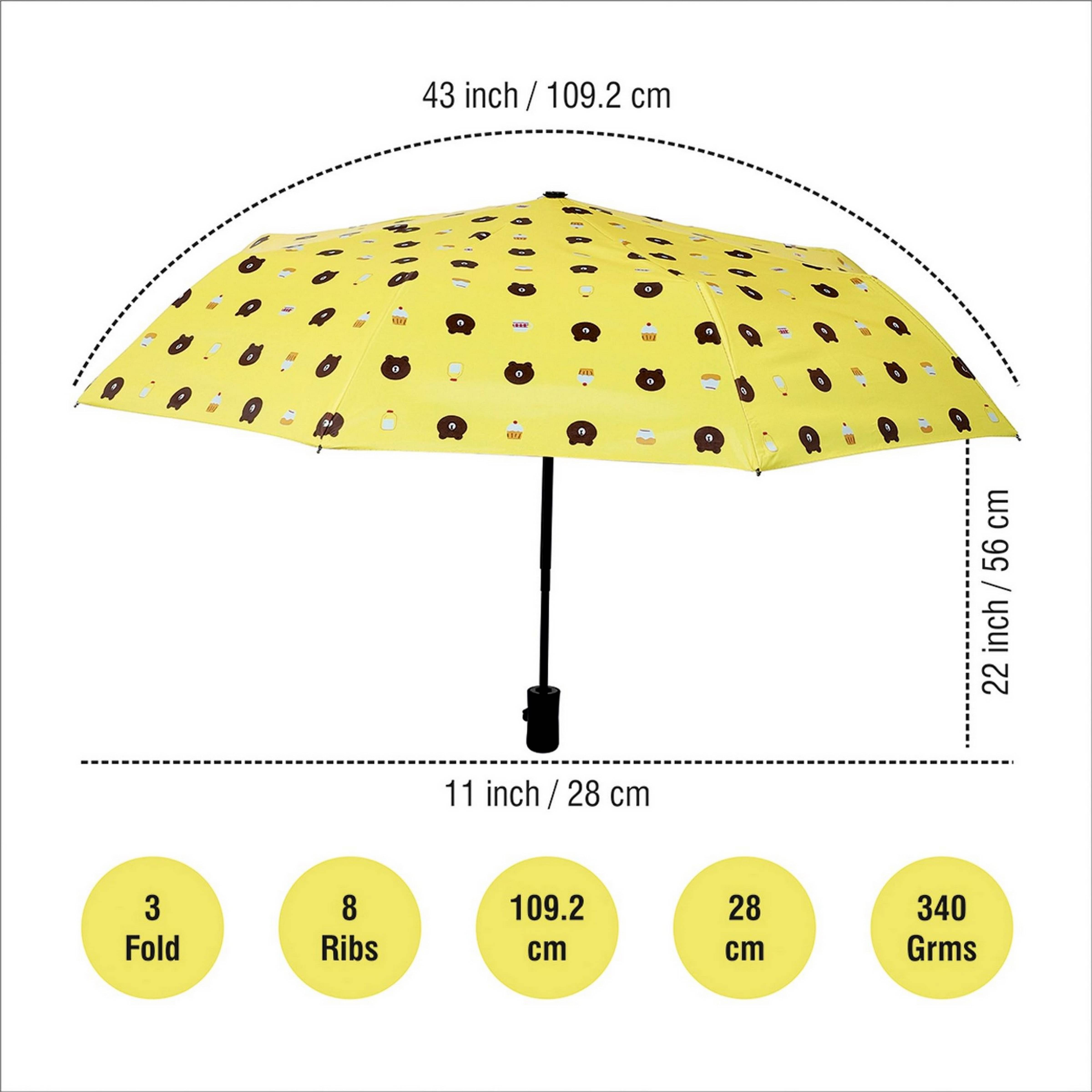     			Adorazone 3 Fold Manual Umbrella For Rain Sun Wind ( Yellow , Printed )