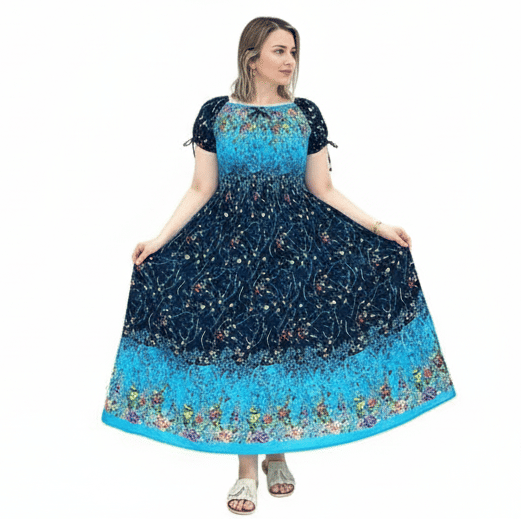     			COMFY ATTIRE Women Rayon Printed Fit & Flare Dress ( Turquoise )