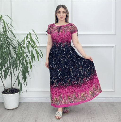     			COMFY ATTIRE Women Rayon Printed Fit & Flare Dress ( Pink )