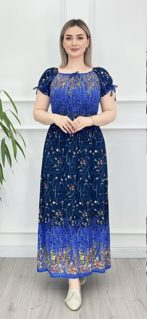     			COMFY ATTIRE Women Rayon Printed Fit & Flare Dress ( Blue )