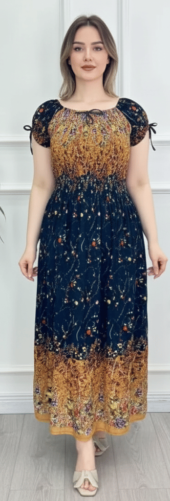     			COMFY ATTIRE Women Rayon Printed Fit & Flare Dress ( Brown )