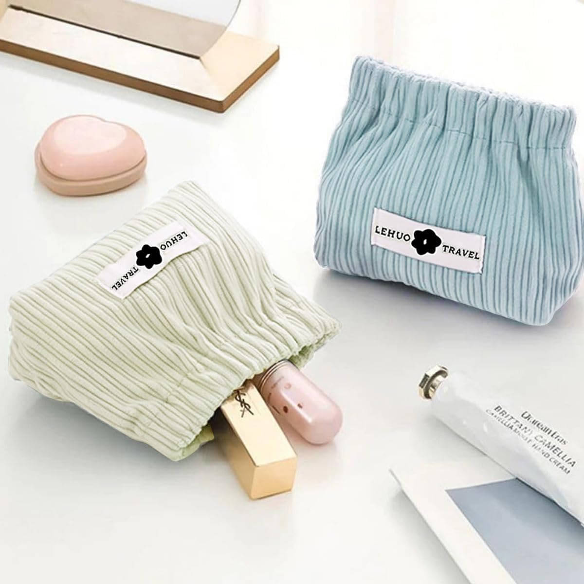     			CRAYLUXE Multicolor Small Makeup Pouch Travel-Friendly (Pack of 2)