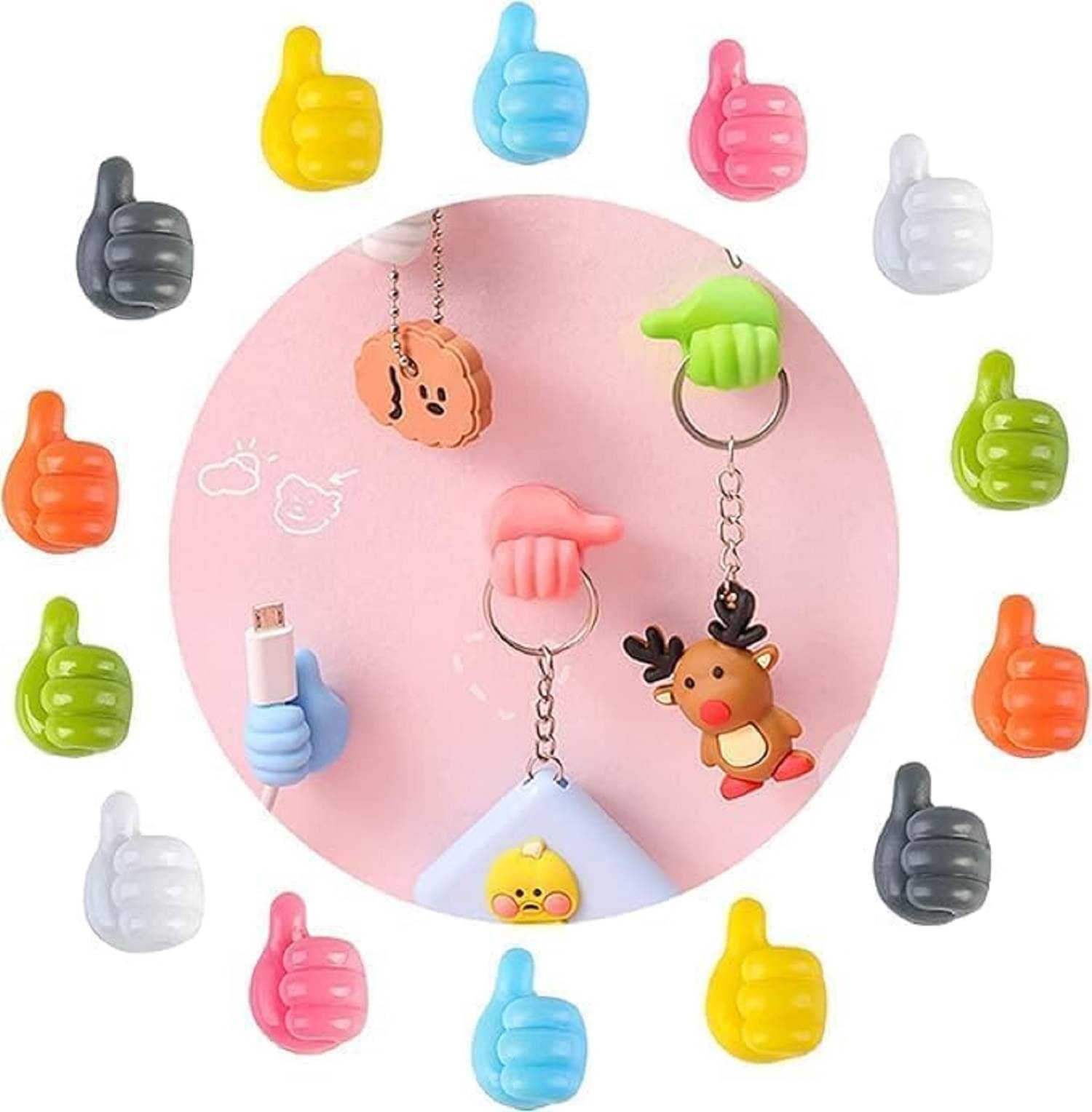     			Creative Silicone Thumb Wall Hook, Multifunction Self Adhesive Cable Organizer Clips Key Hanger