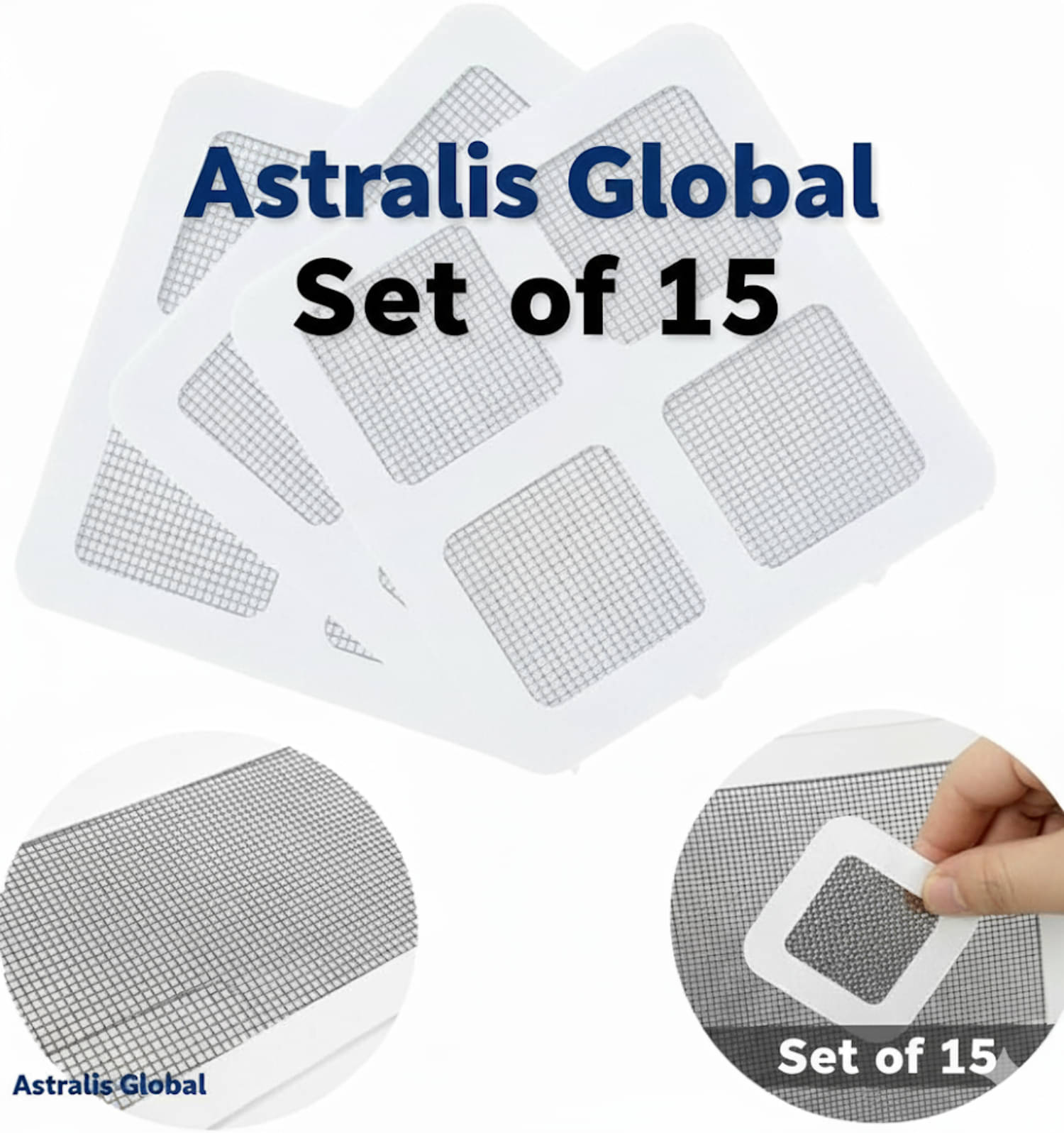     			Disposable Drain Hair Catcher Stickers for Bathroom, Kitchen, Sink & Bathtub – Waterproof Mesh Drain Cover (4" x 4") | Pack of 15