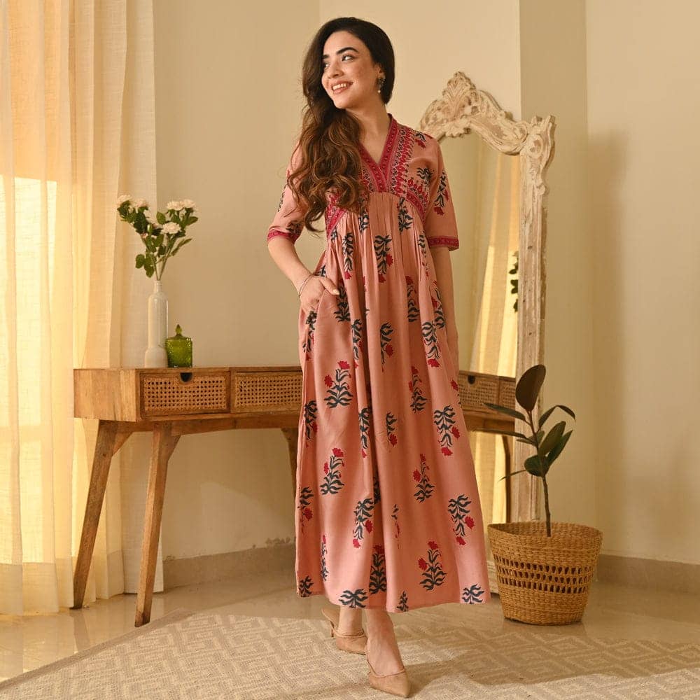 ETZIN Women Rayon Printed Anarkali Kurti ( Pink ) - Kurtis, Tunics | Buy online on ZillyBuy