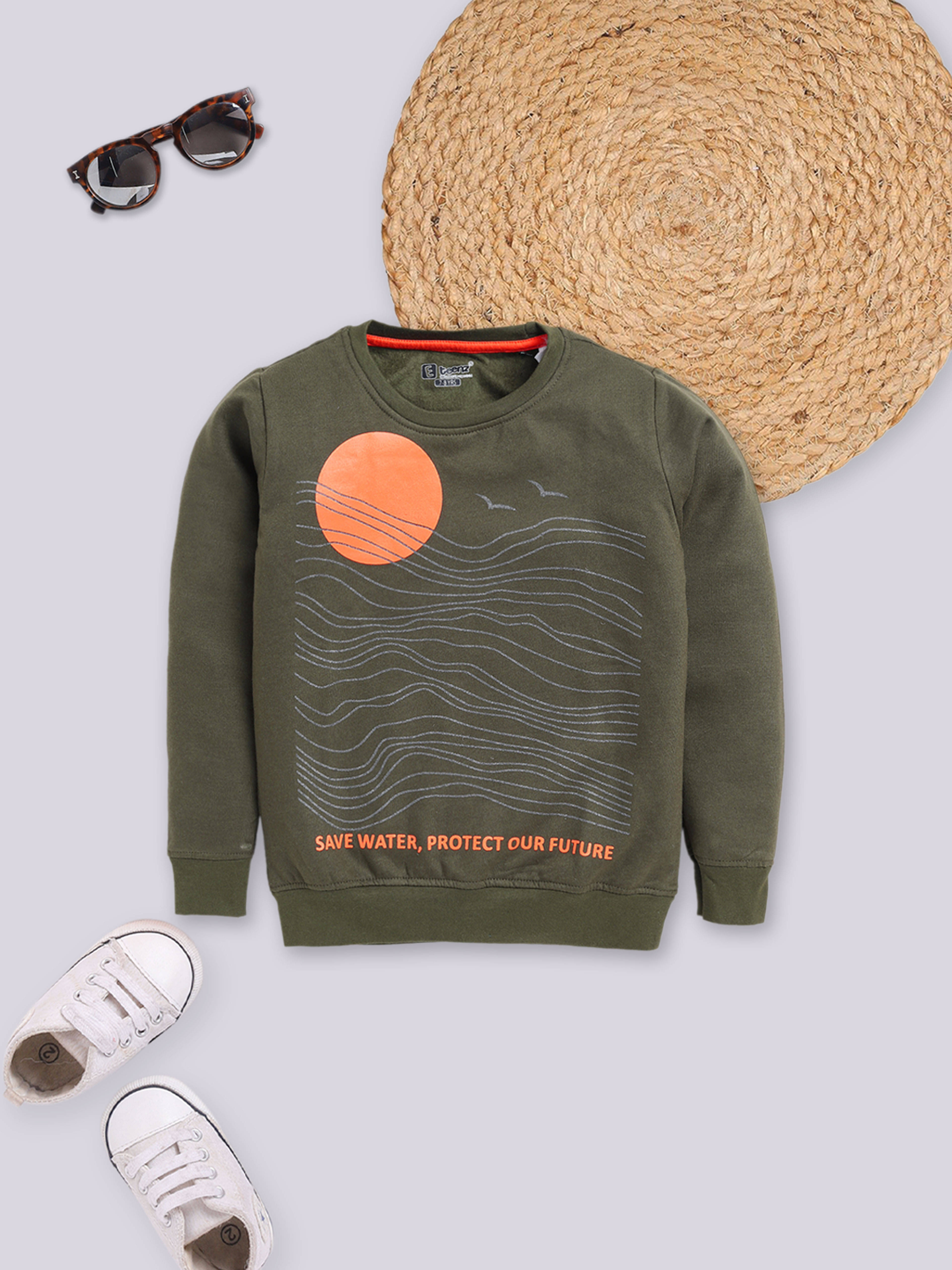     			Eteenz Pack of 1 Boys Fleece Sweatshirt ( Olive Green )